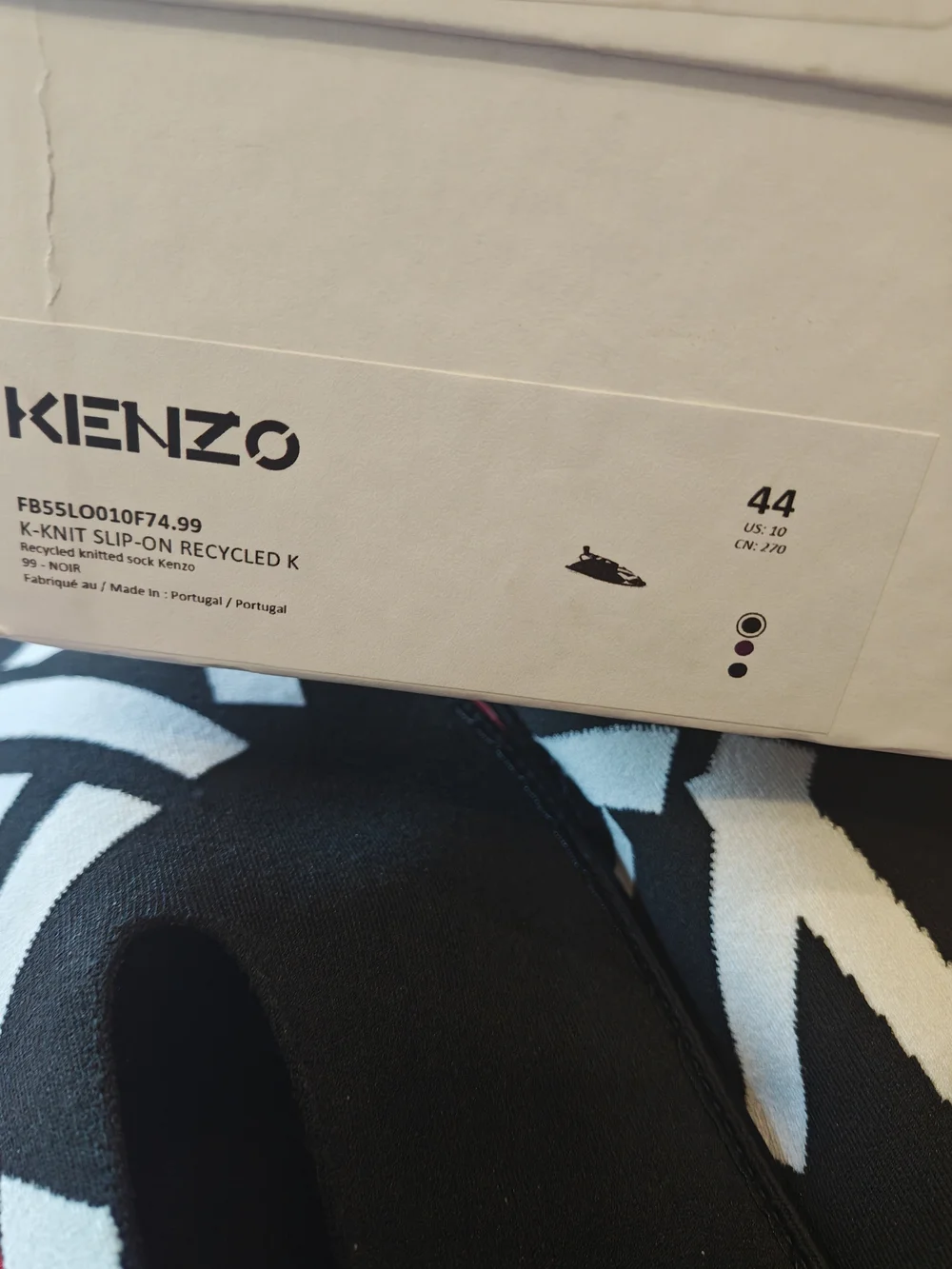 Kenzo Men’s Black and White Slip-On Sneakers 44